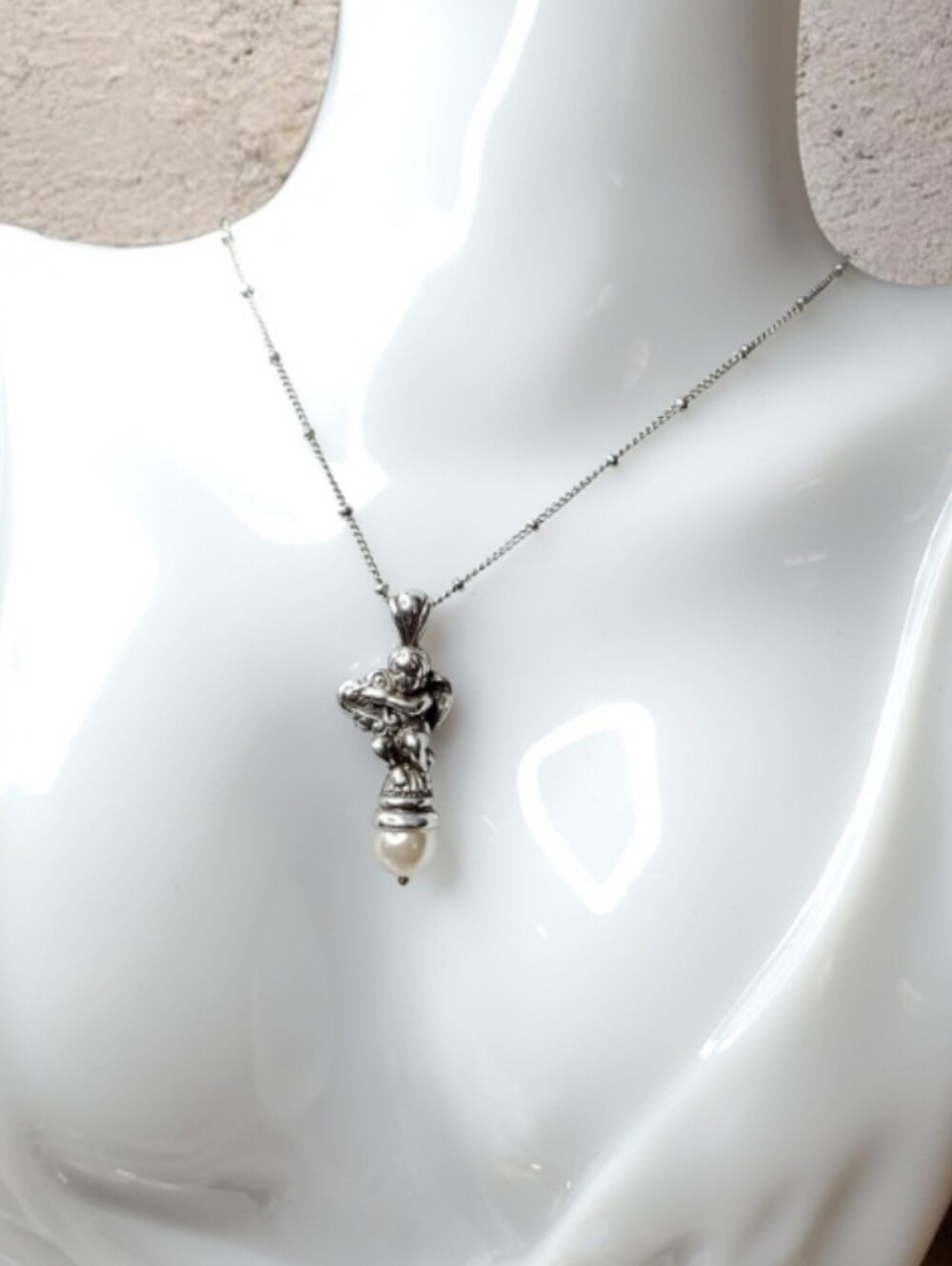Vtg. Brighton Baroque Cherub Angel Pendant Necklace